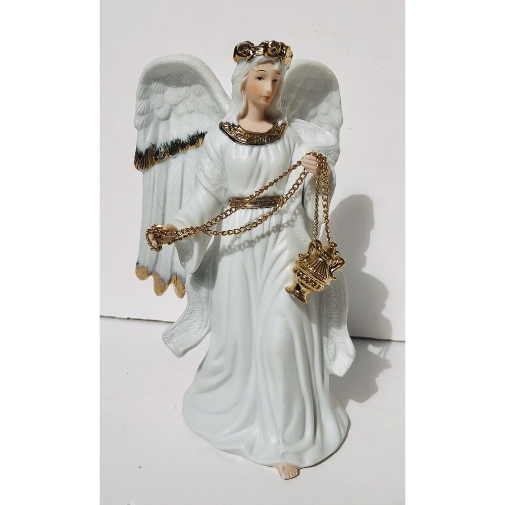 Vintage TRADITIONS Collectable PORCELAIN ANGEL. Gold Hand Painted Accents